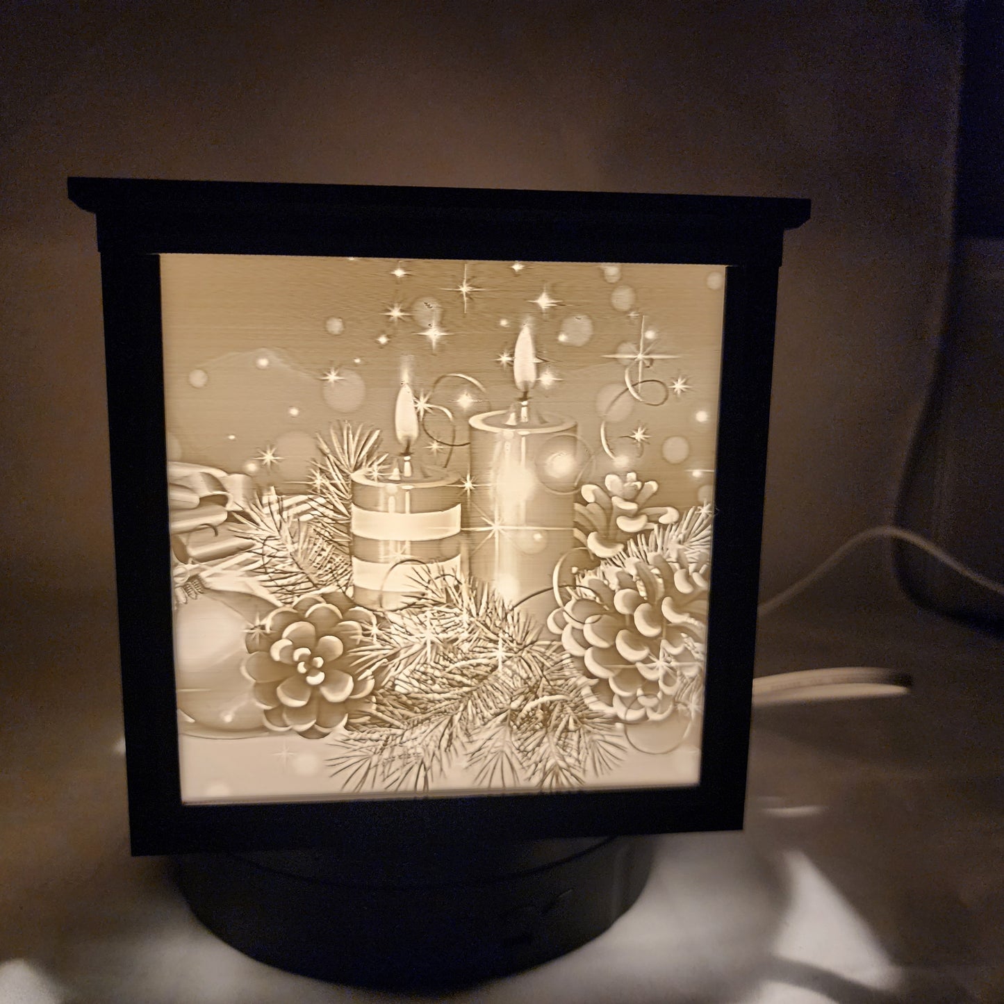 3D Lithophane Christmas Candle Light Cube with 5 pictures