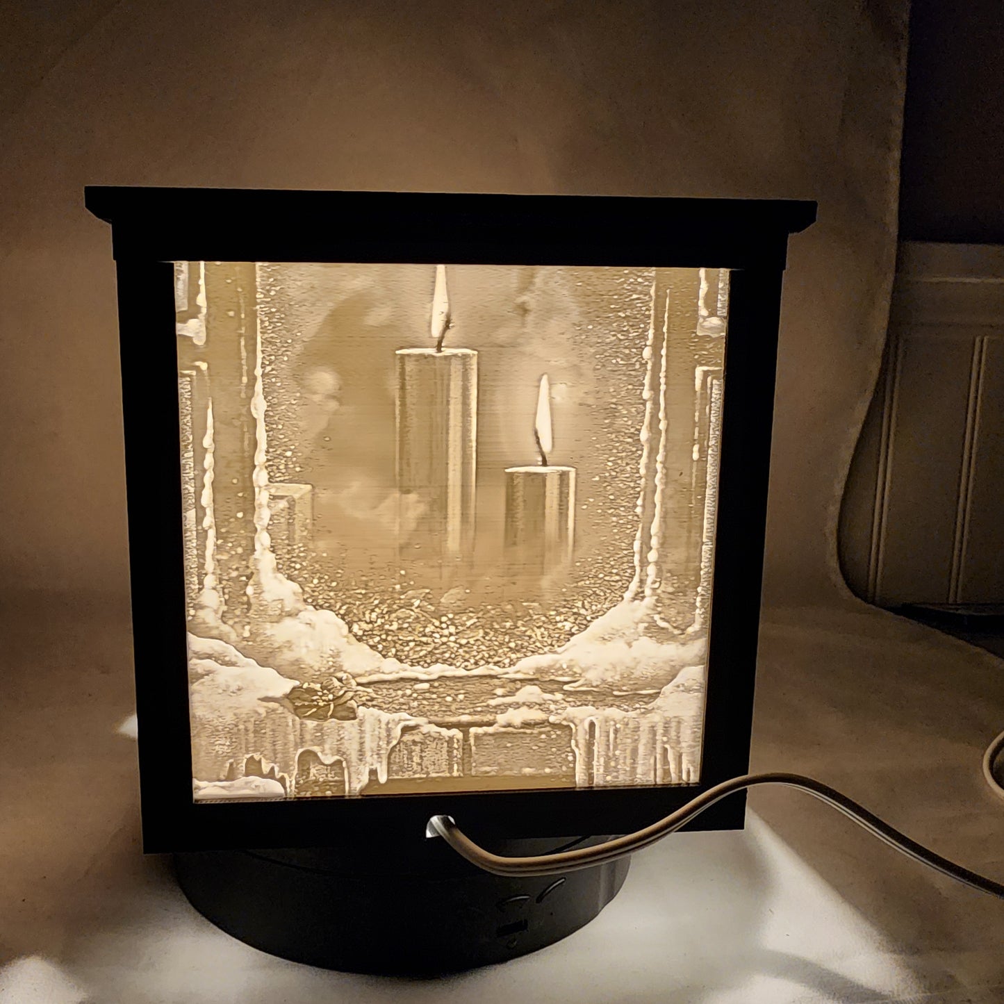 3D Lithophane Christmas Candle Light Cube with 5 pictures