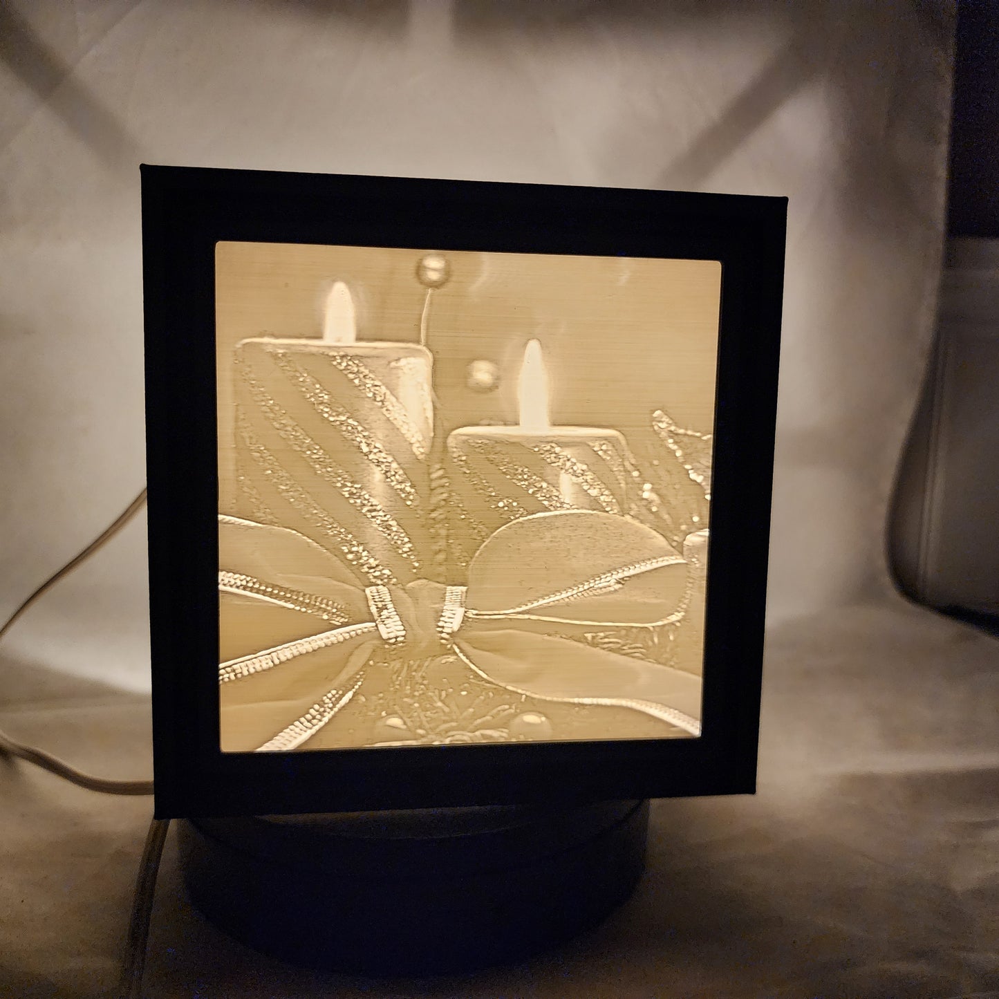 3D Lithophane Christmas Candle Light Cube with 5 pictures