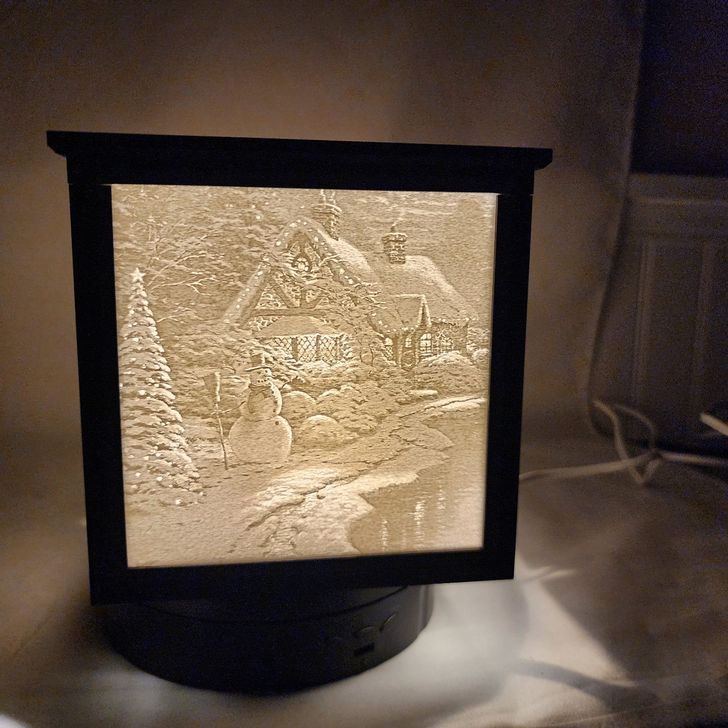 3D Lithophane Christmas Homes Light Cube with 5 pictures