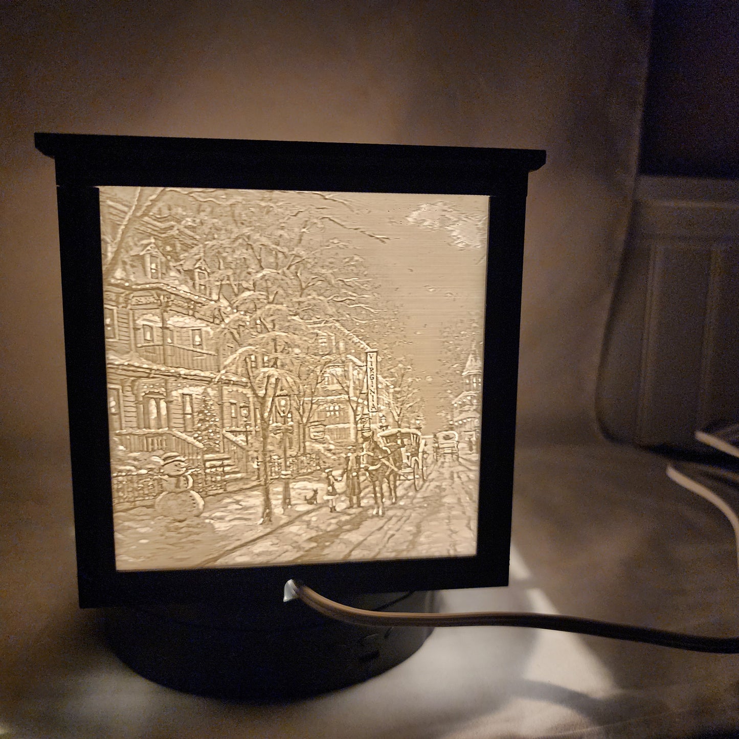 3D Lithophane Christmas Homes Light Cube with 5 pictures