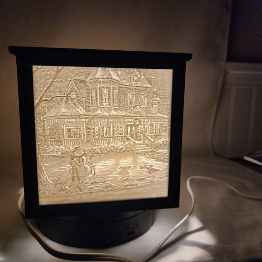 3D Lithophane Christmas Homes Light Cube with 5 pictures