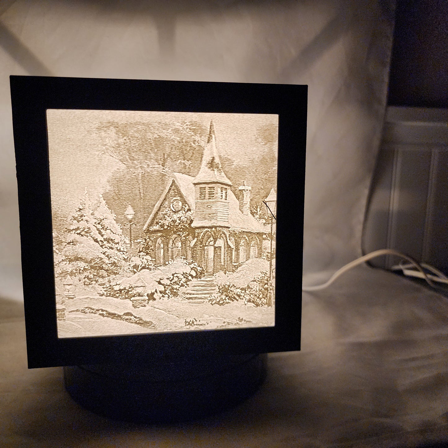 3D Lithophane Christmas Homes Light Cube with 5 pictures