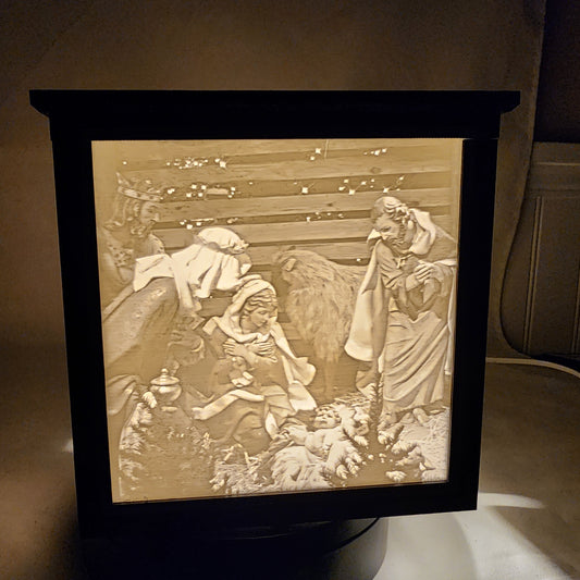 3D Lithophane Christmas Nativity Light Cube with 5 pictures